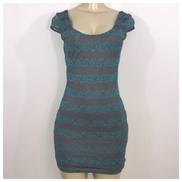 Candie's Dresses & Skirts - Candies Gray & Teal Green Lace Mesh Dress Medium